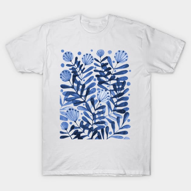 Flowers and foliage - blue T-Shirt by wackapacka